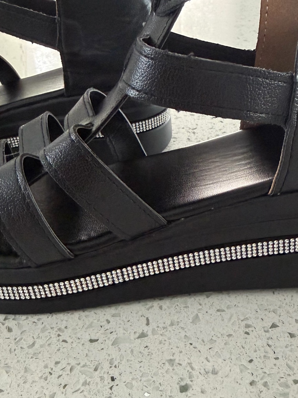 Bellmere Hannah gladiator style Sandals- Black with Rhinestone Trim - Picture 3 of 15